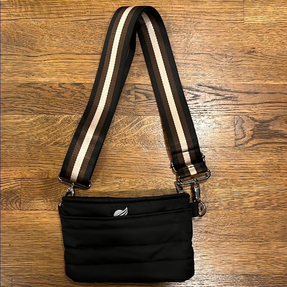 Think Royland Black Crossbody Bag with Striped Strap